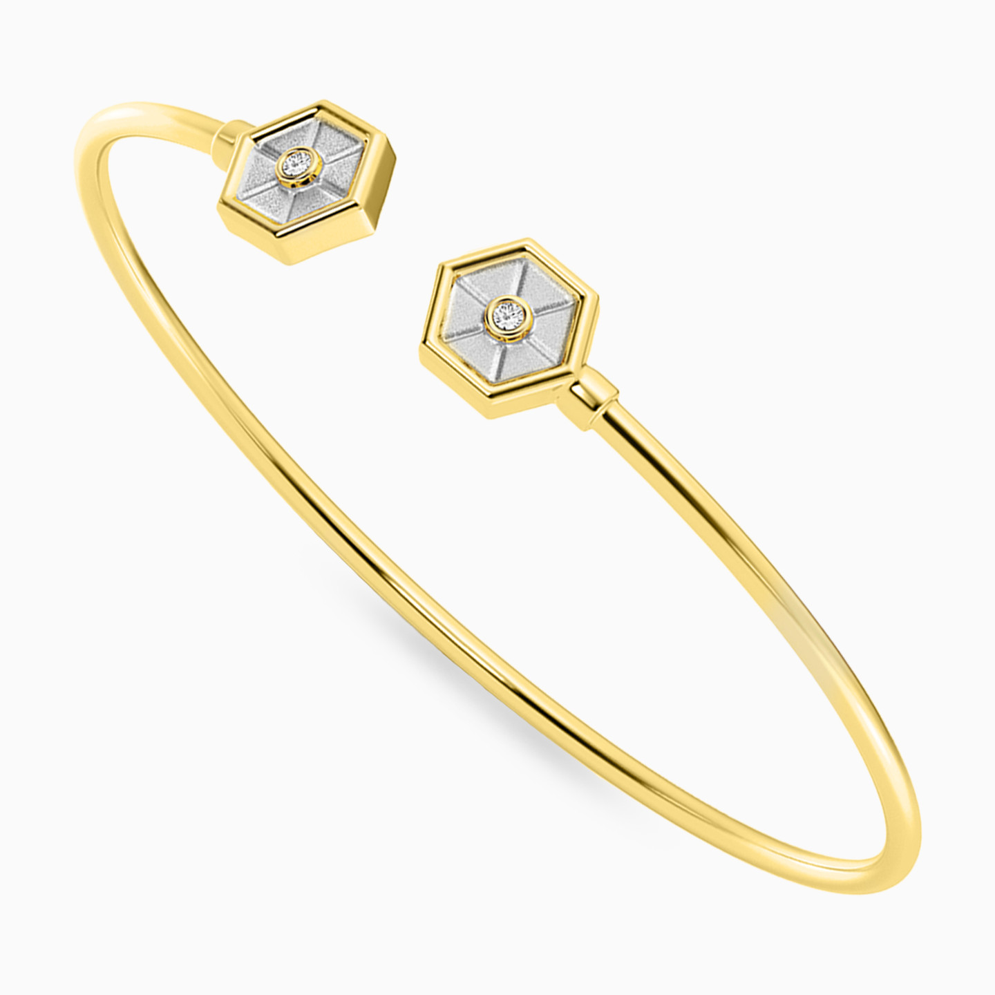 Hexagon Lab Grown Diamonds Gold Plated Cuff Bracelet - 4 Hexagon Lab Grown Diamonds Gold Plated Cuff Bracelet - 4
