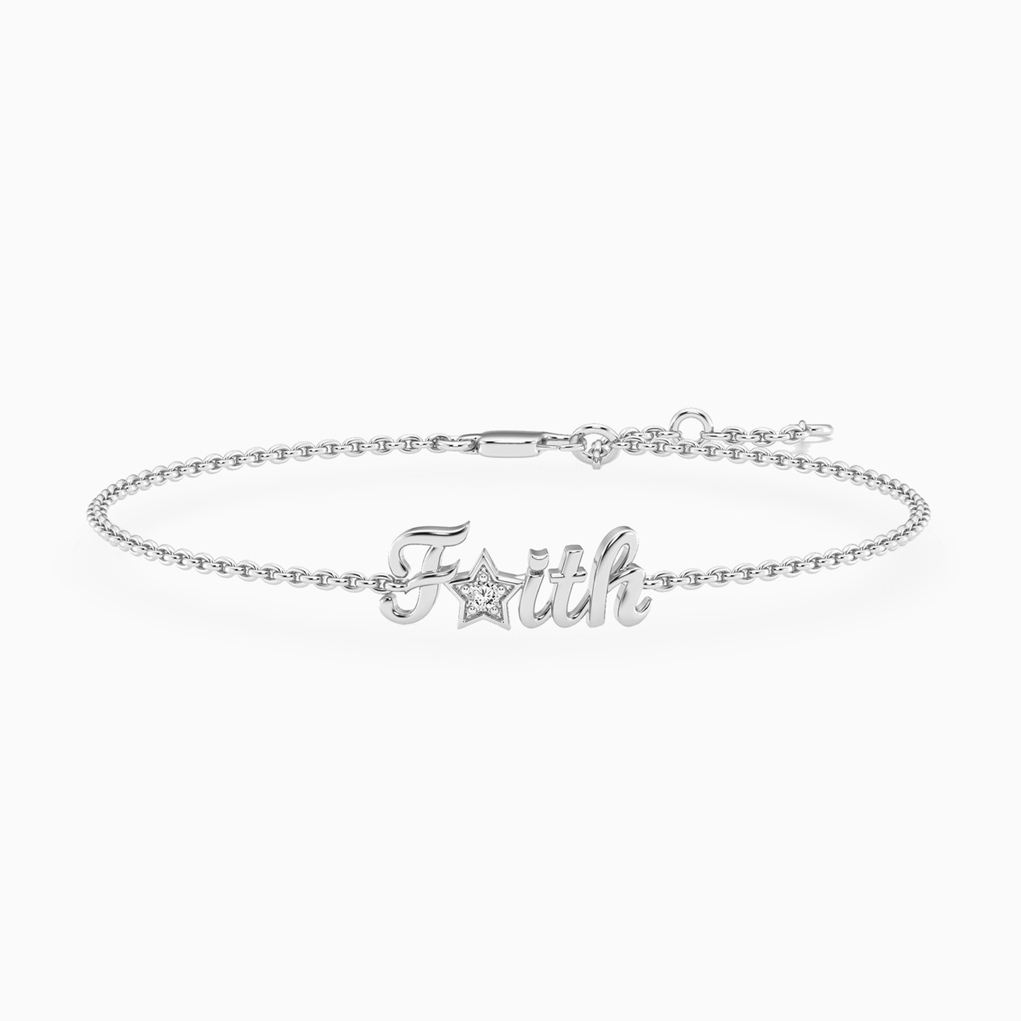 (Faith) word Lab Grown Diamonds Sterling Silver Chain Bracelet (Faith) word Lab Grown Diamonds Sterling Silver Chain Bracelet