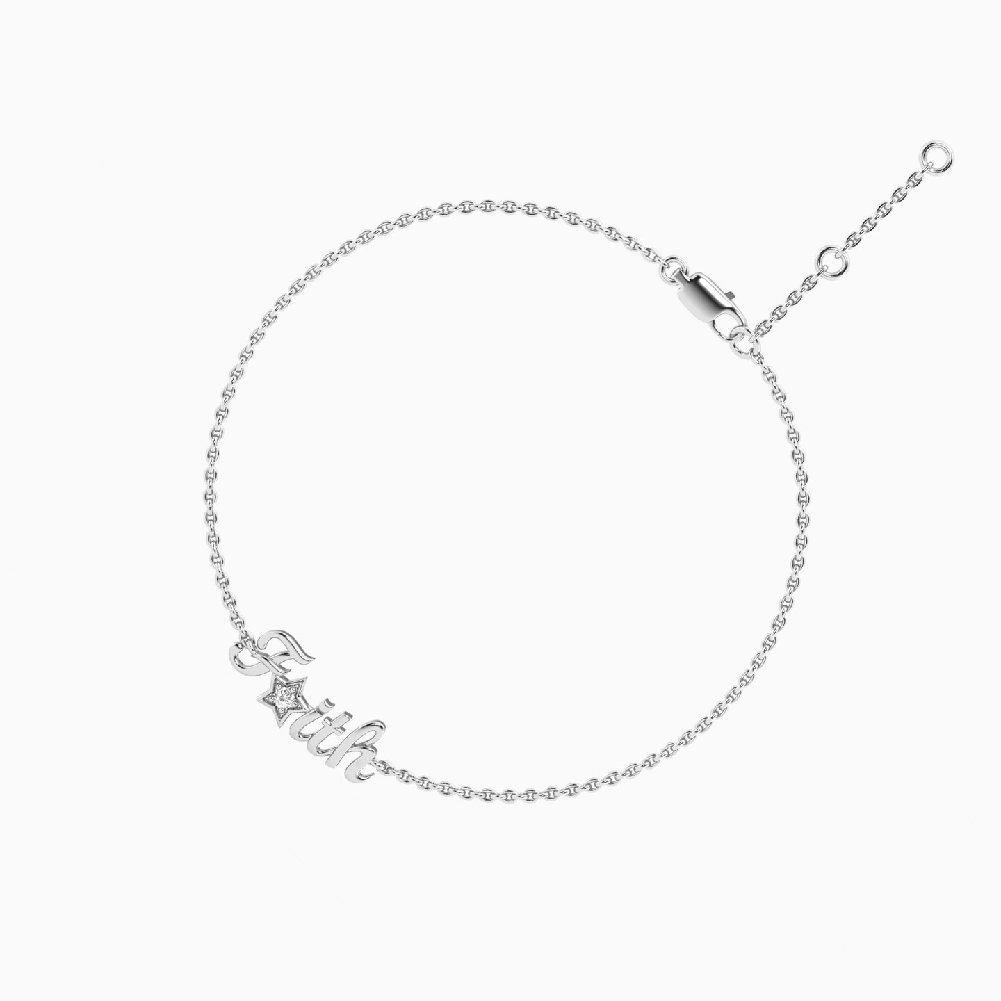 (Faith) word Lab Grown Diamonds Sterling Silver Chain Bracelet - 2 (Faith) word Lab Grown Diamonds Sterling Silver Chain Bracelet - 2