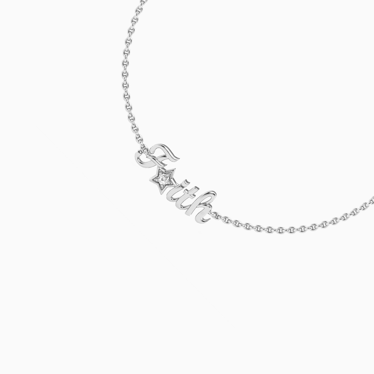 (Faith) word Lab Grown Diamonds Sterling Silver Chain Bracelet - 3 (Faith) word Lab Grown Diamonds Sterling Silver Chain Bracelet - 3