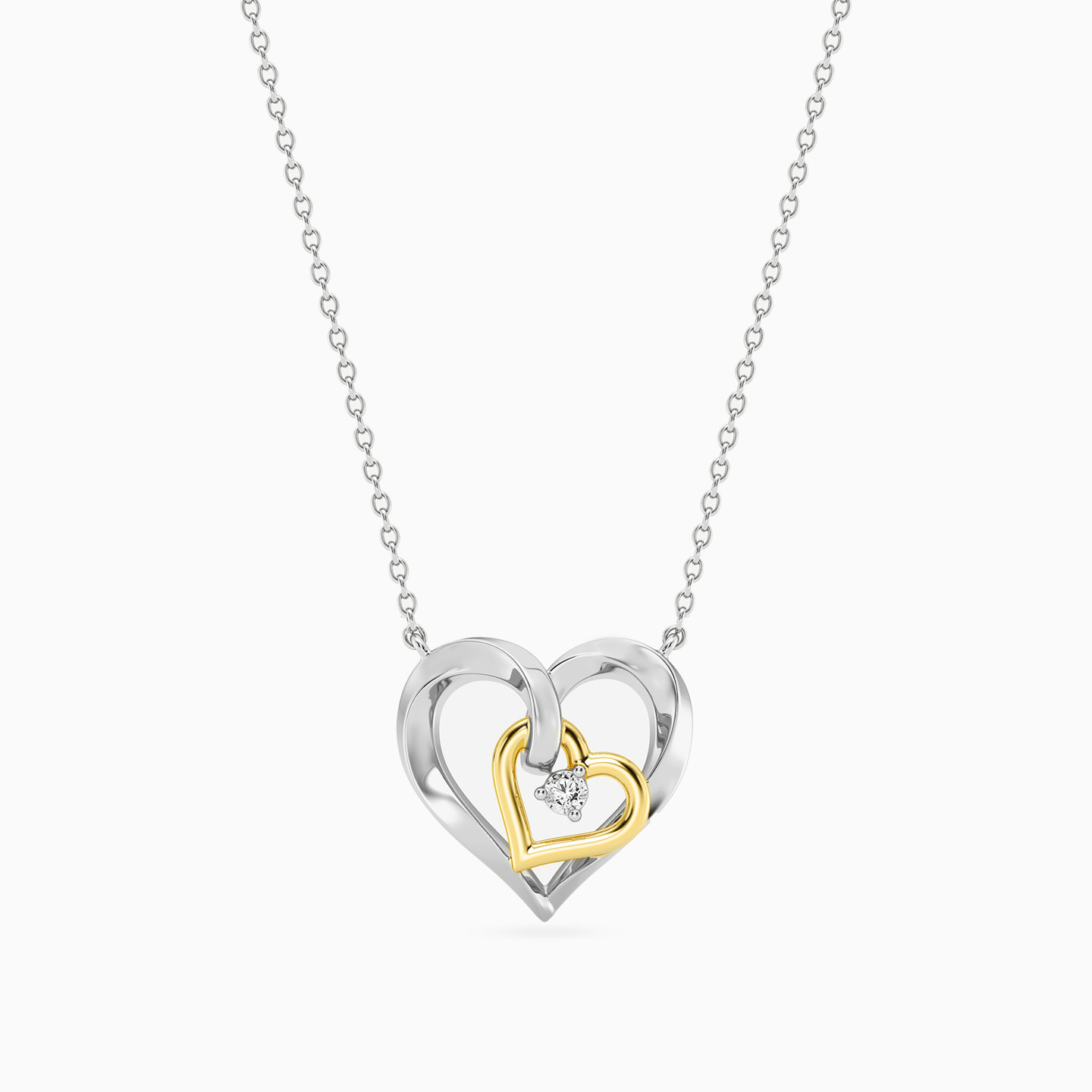 سلسلة فضة إسترليني شكل قلبين متداخلين مزينة بألماس مختبرات - 3 سلسلة فضة إسترليني شكل قلبين متداخلين مزينة بألماس مختبرات - 3