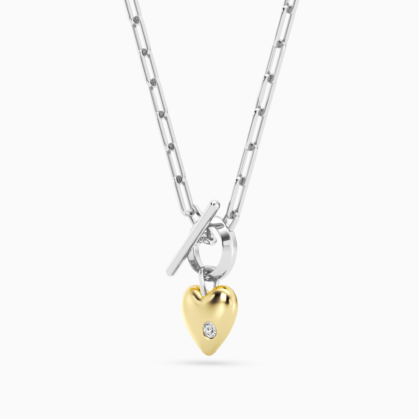 Heart Lab Grown Diamonds Sterling Silver Paperclip Chain Necklace - 2 Heart Lab Grown Diamonds Sterling Silver Paperclip Chain Necklace - 2