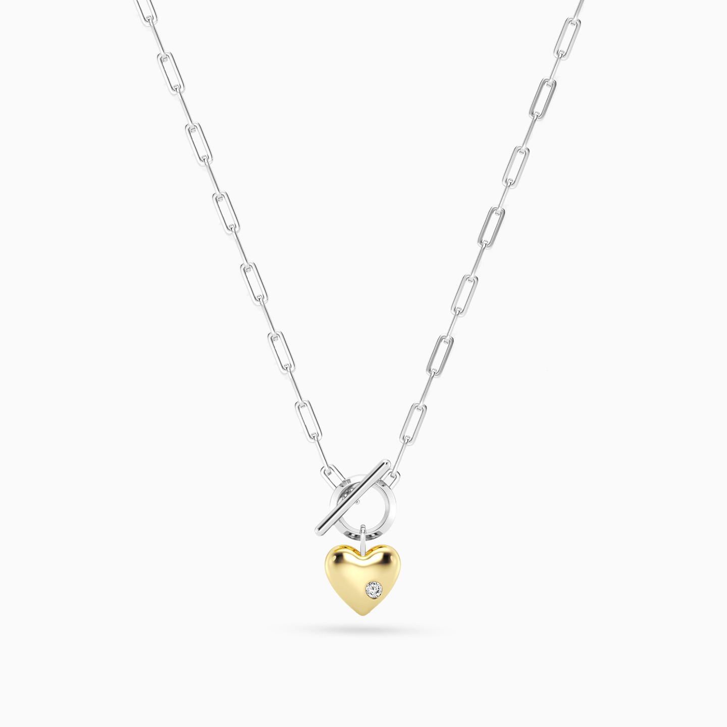 Heart Lab Grown Diamonds Sterling Silver Paperclip Chain Necklace - 3 Heart Lab Grown Diamonds Sterling Silver Paperclip Chain Necklace - 3