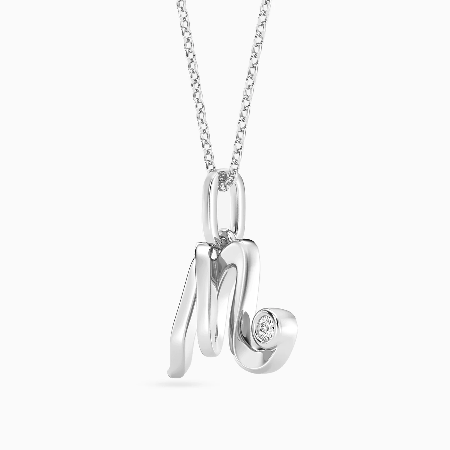 Letter (M) Lab Grown Diamonds Sterling Silver Necklace - 2 Letter (M) Lab Grown Diamonds Sterling Silver Necklace - 2