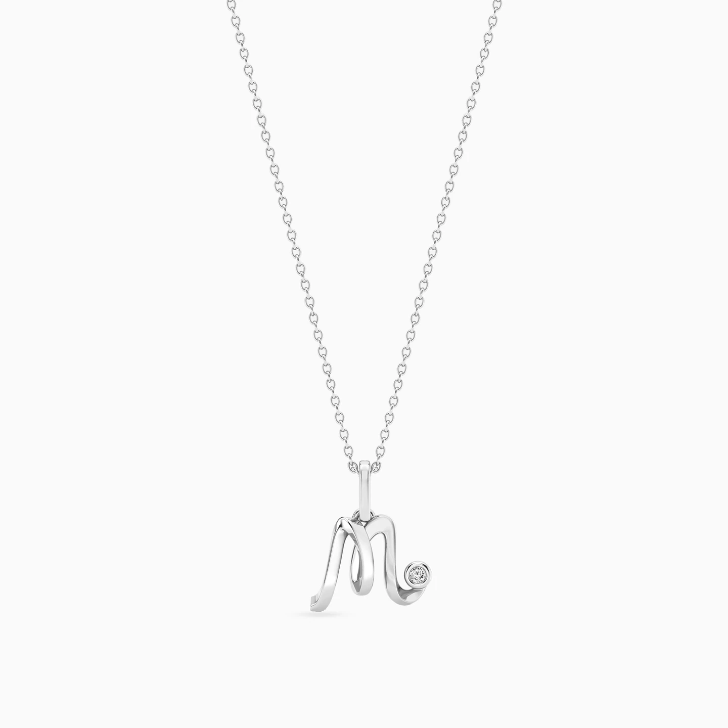 Letter (M) Lab Grown Diamonds Sterling Silver Necklace - 3 Letter (M) Lab Grown Diamonds Sterling Silver Necklace - 3
