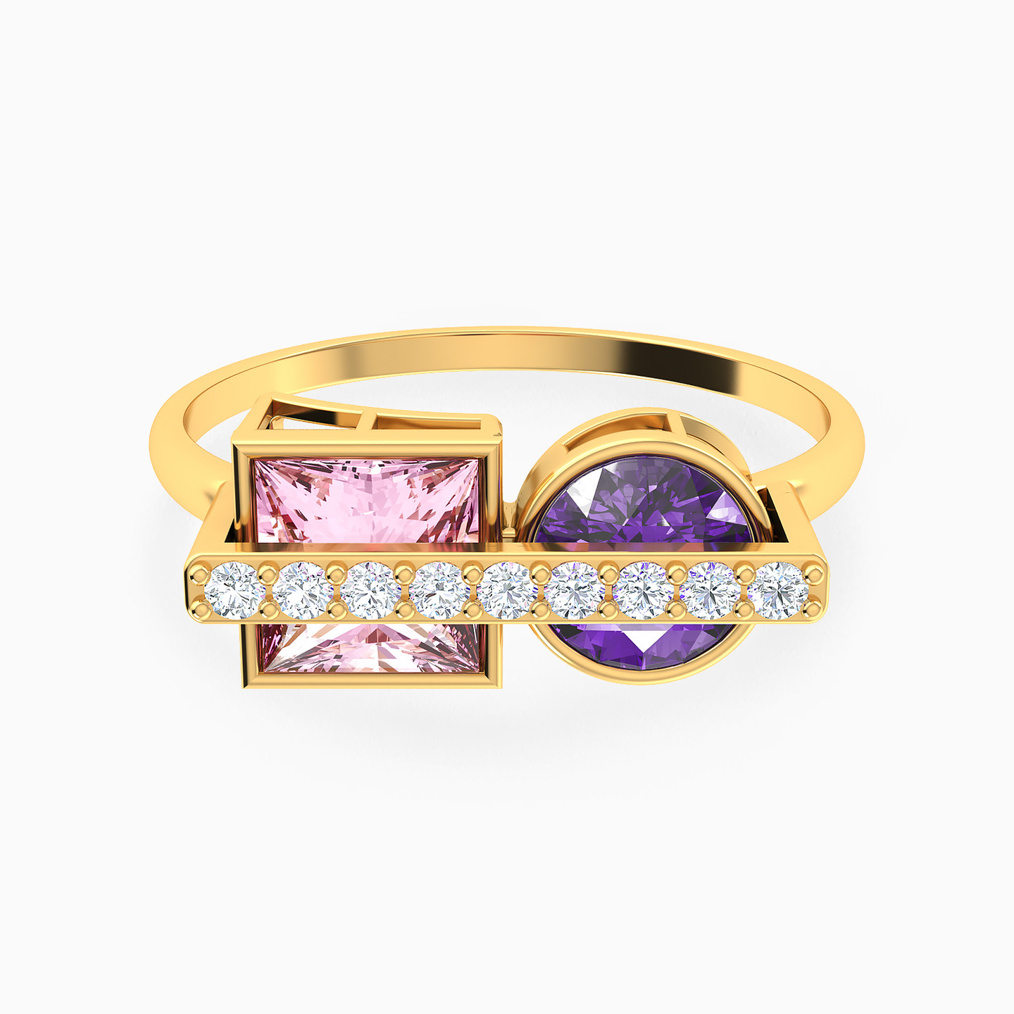 Round & Square Colored Stones Ring in 18K Gold Round & Square Colored Stones Ring in 18K Gold