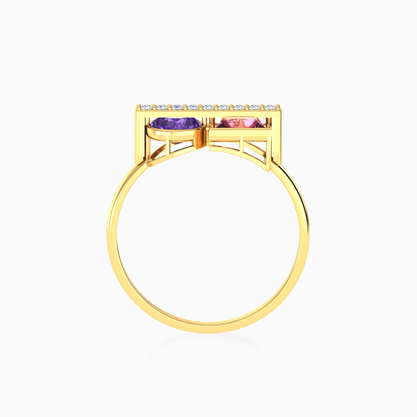 Round & Square Colored Stones Ring in 18K Gold - 4 Round & Square Colored Stones Ring in 18K Gold - 4