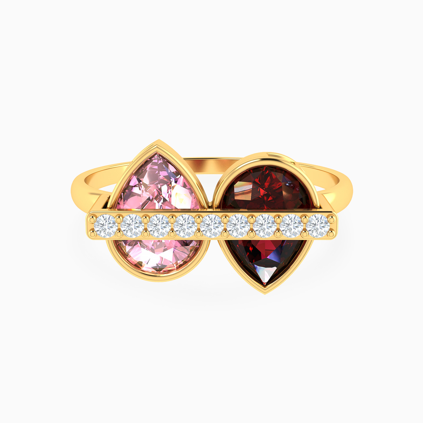 Two Drops Colored Stones Ring in 18K Gold Two Drops Colored Stones Ring in 18K Gold