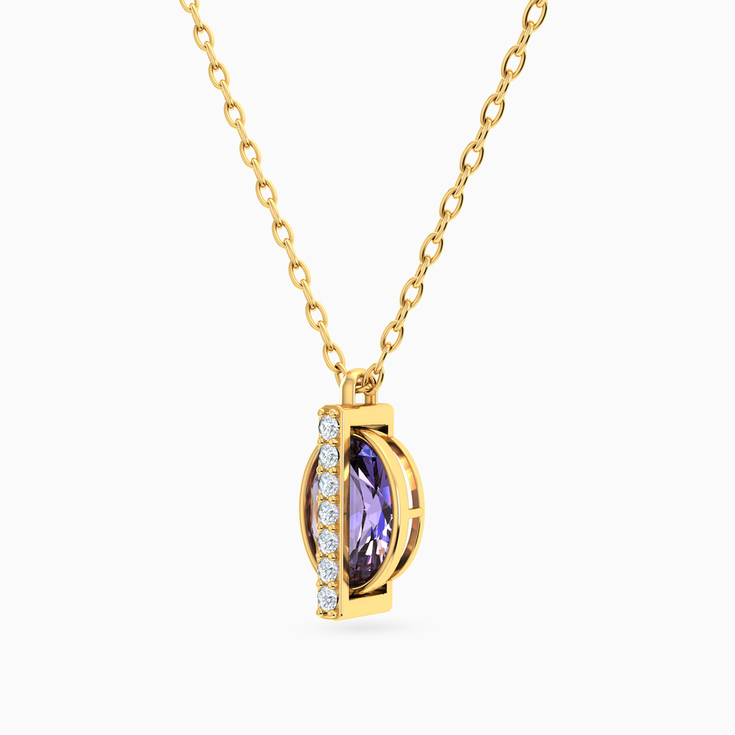 Oval Purple Stone Necklace in 18K Gold - 3 Oval Purple Stone Necklace in 18K Gold - 3