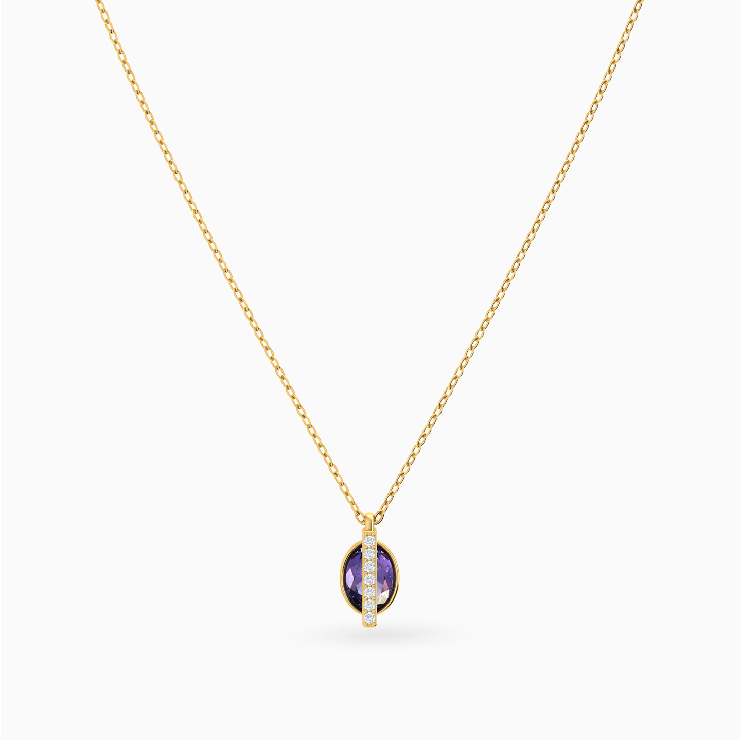 Oval Purple Stone Necklace in 18K Gold - 5 Oval Purple Stone Necklace in 18K Gold - 5