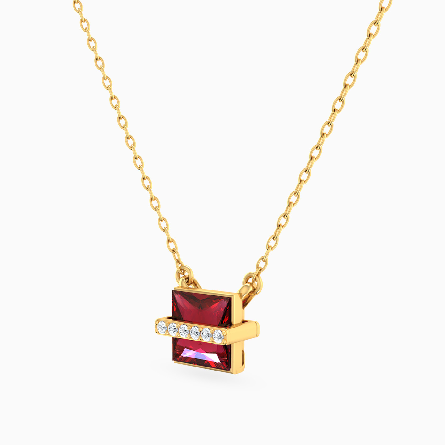 Square Red Stone Necklace in 18K Gold - 2 Square Red Stone Necklace in 18K Gold - 2