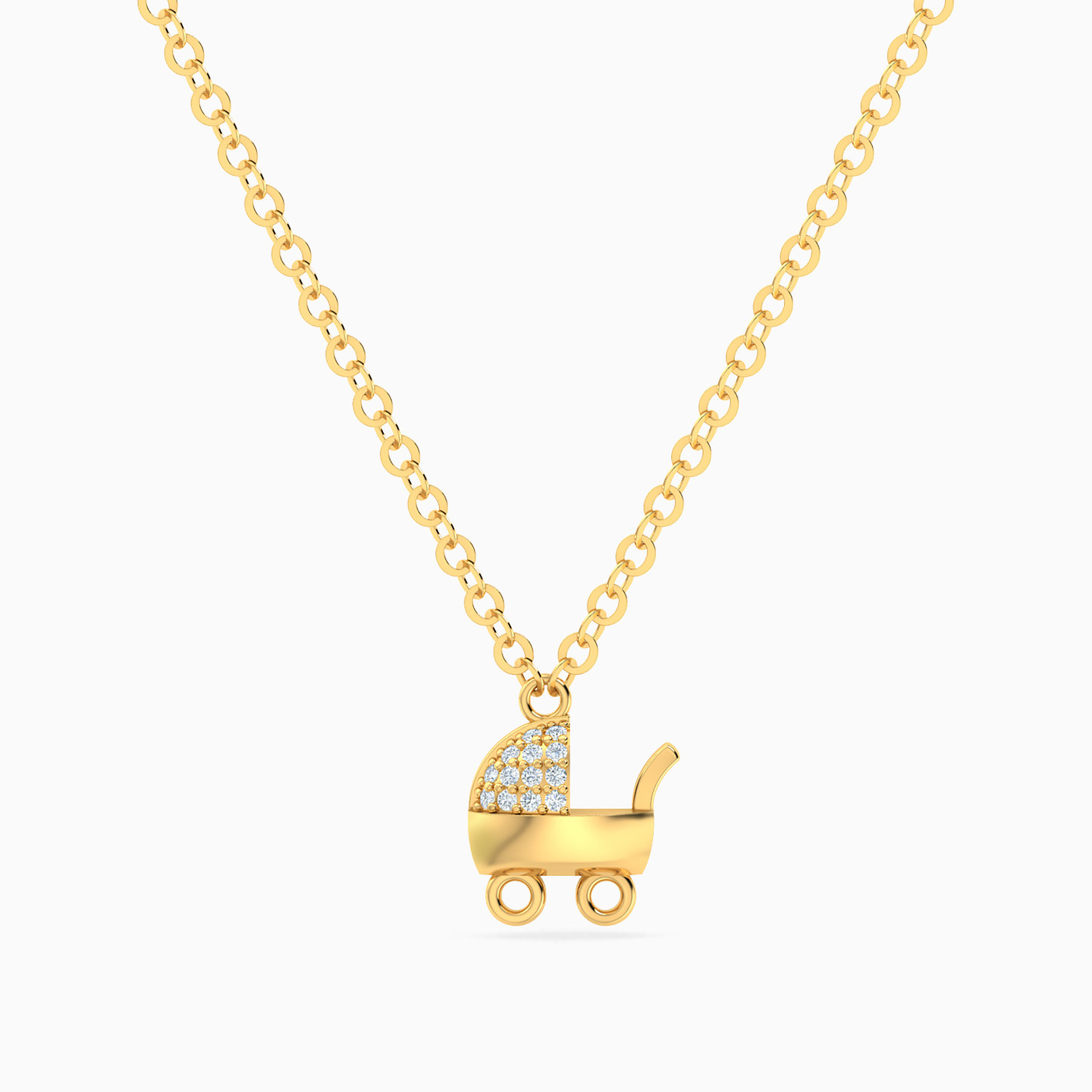 Kids Baby Stroller Diamond Necklace In 18K Gold Kids Baby Stroller Diamond Necklace In 18K Gold