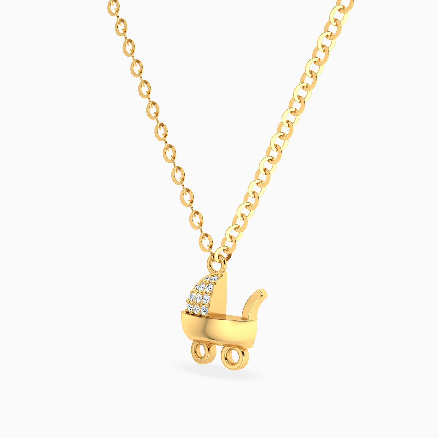 Kids Baby Stroller Diamond Necklace In 18K Gold - 2 Kids Baby Stroller Diamond Necklace In 18K Gold - 2