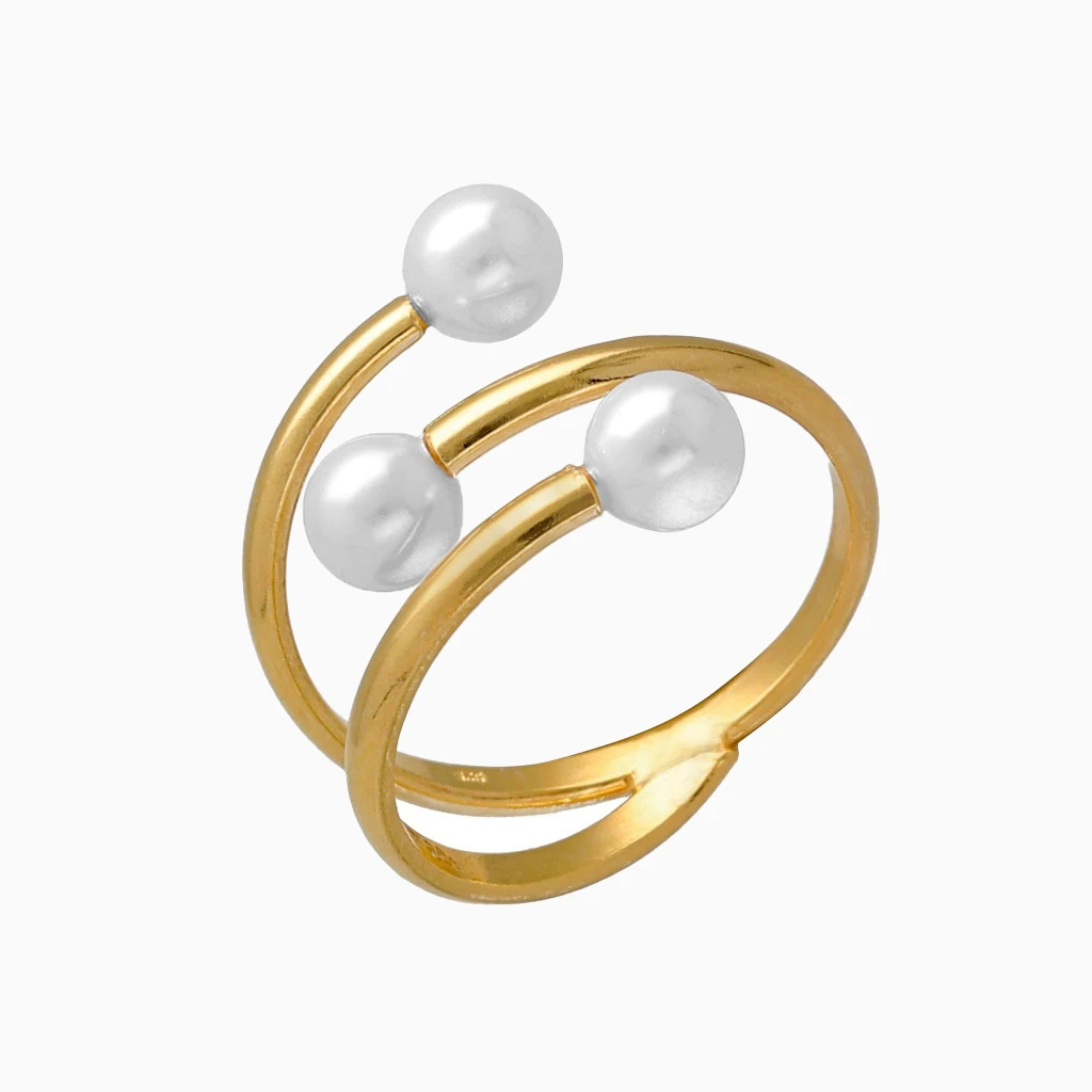 Three Bands Pearl Bypass Gold Plated Ring Three Bands Pearl Bypass Gold Plated Ring