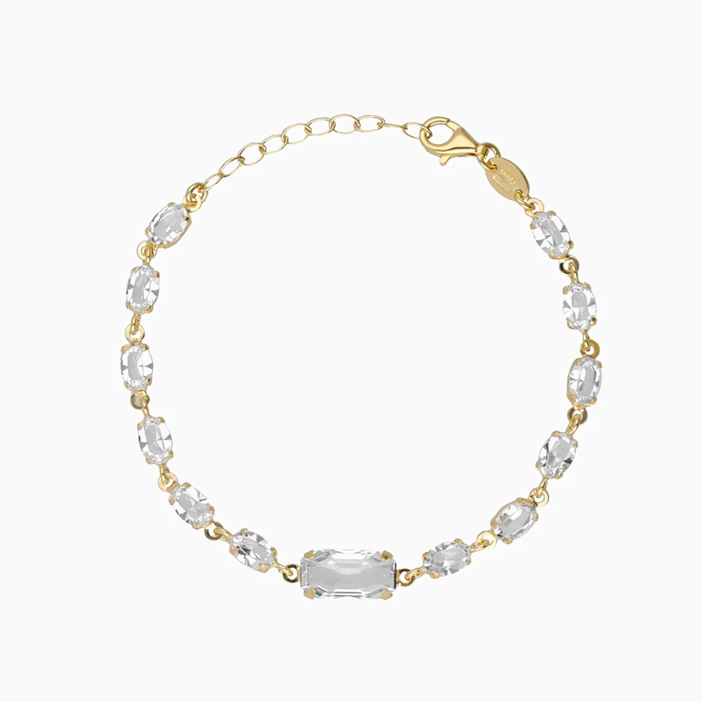 Rectangle & Oval Cubic Zirconia Gold Plated Chain Bracelet Rectangle & Oval Cubic Zirconia Gold Plated Chain Bracelet