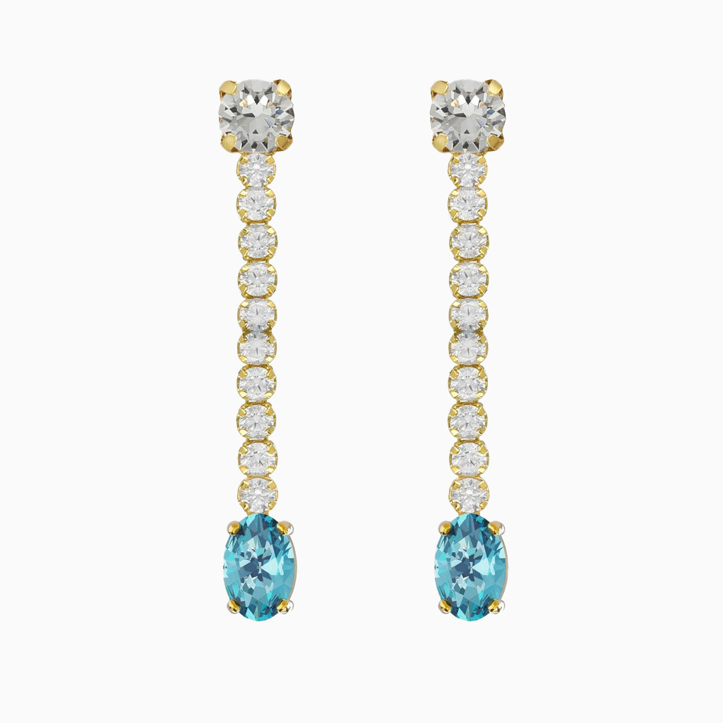 Oval Drop Aqua Blue Stone Gold Plated Drop Earrings Oval Drop Aqua Blue Stone Gold Plated Drop Earrings
