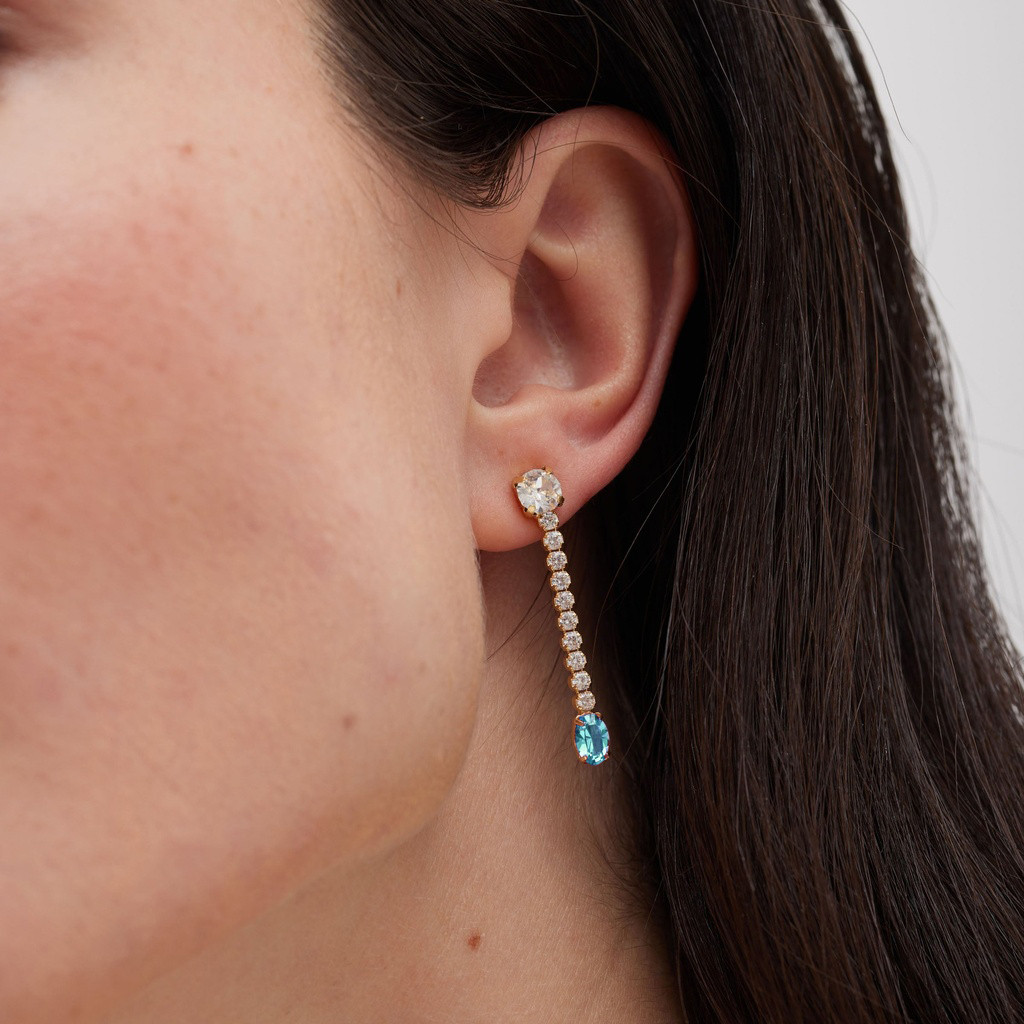 Oval Drop Aqua Blue Stone Gold Plated Drop Earrings - 2 Oval Drop Aqua Blue Stone Gold Plated Drop Earrings - 2