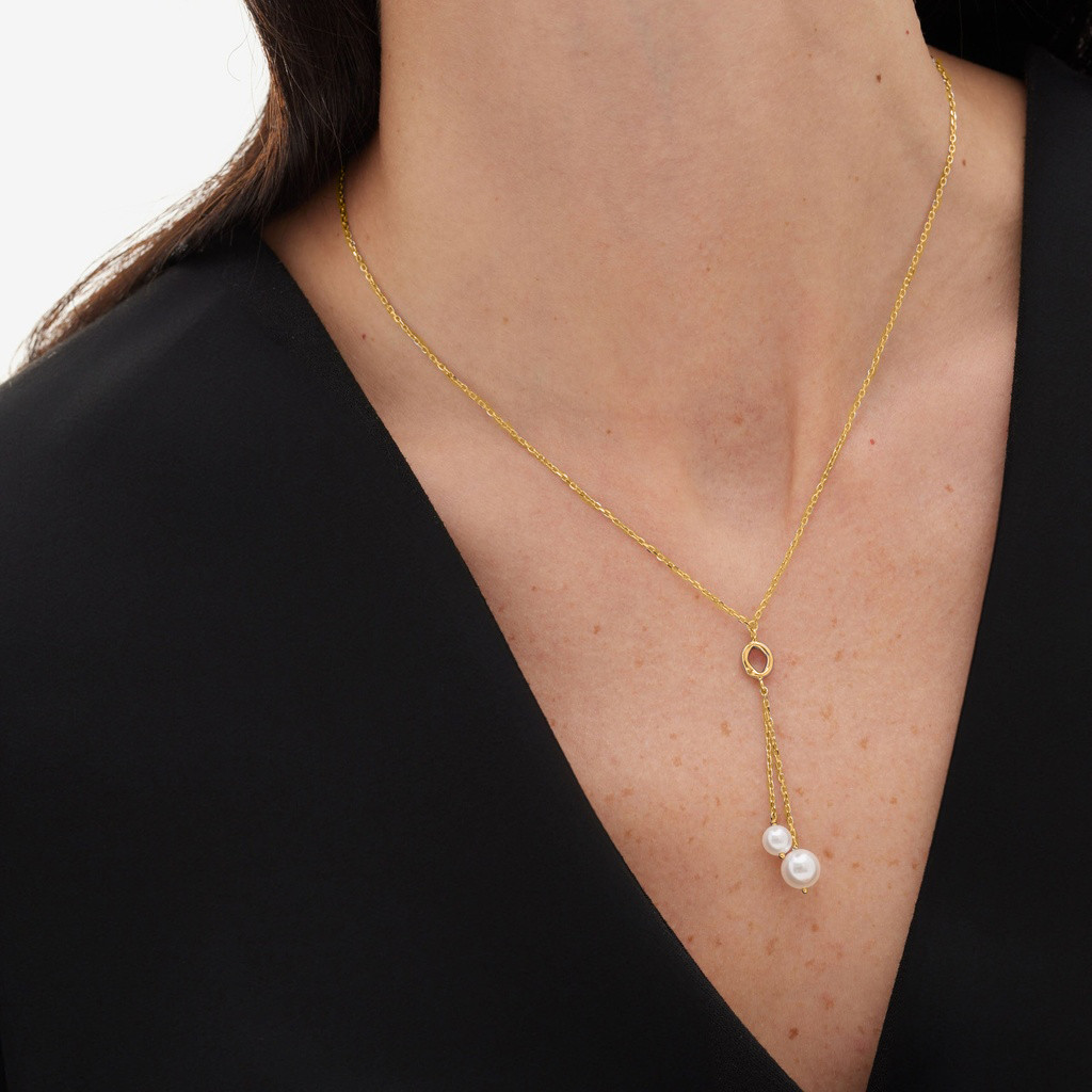 Circular Loop Pearl Gold Plated Necklace - 2 Circular Loop Pearl Gold Plated Necklace - 2