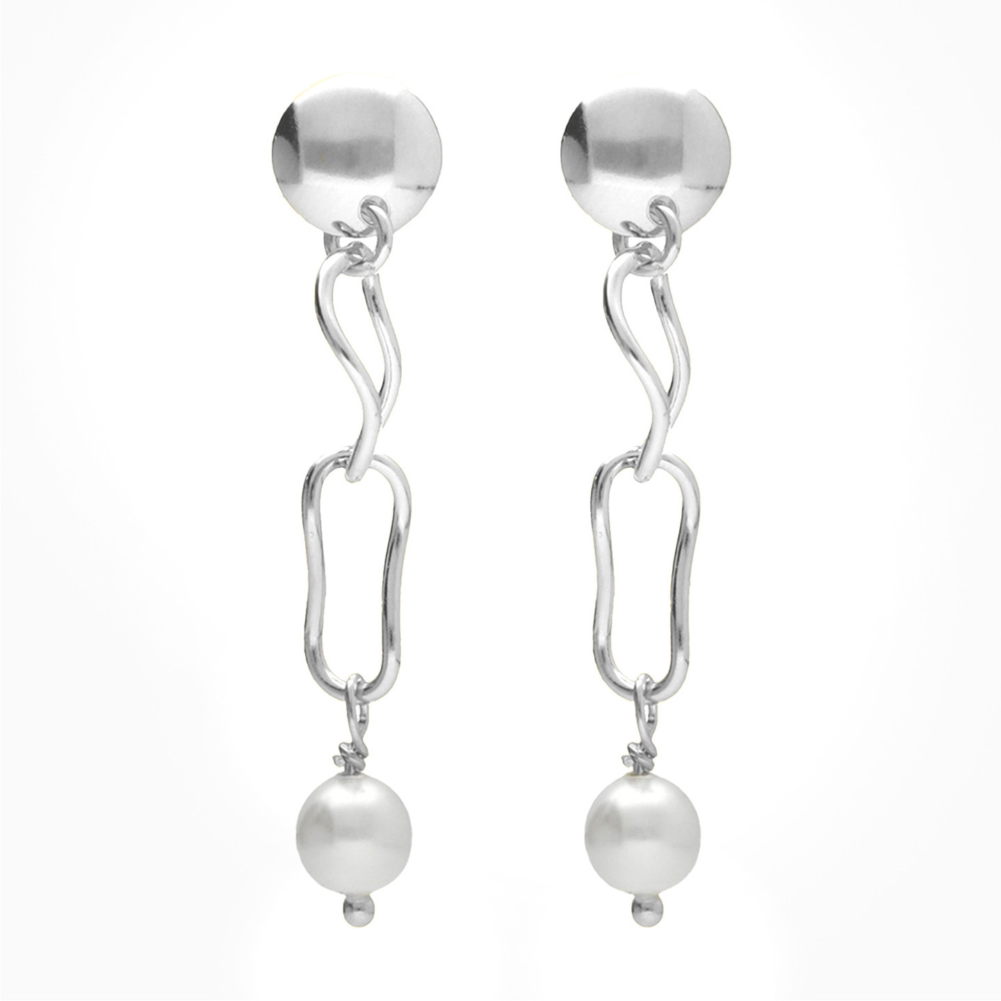 Irregular Links Pearl Sterling Silver Drop Earrings Irregular Links Pearl Sterling Silver Drop Earrings