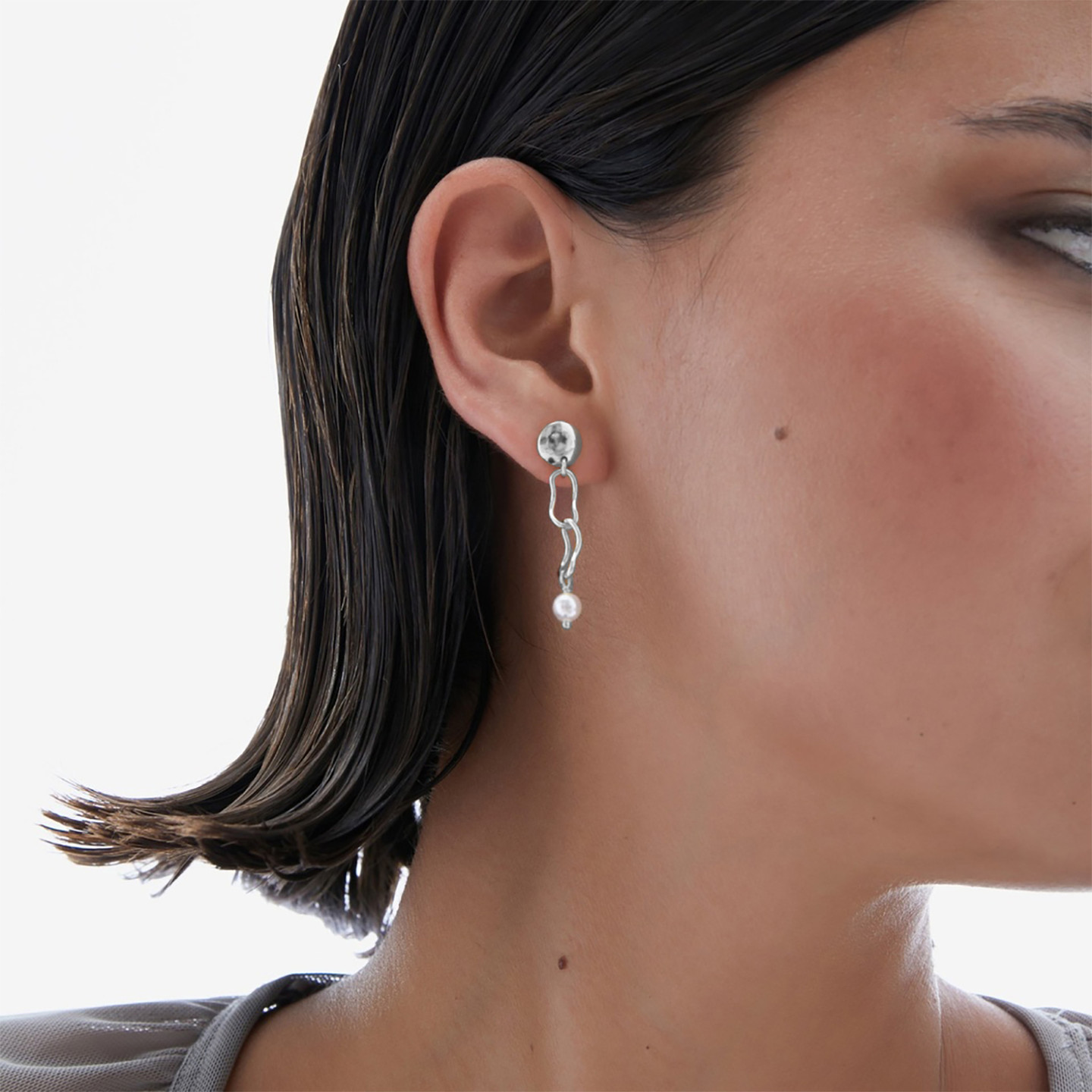 Irregular Links Pearl Sterling Silver Drop Earrings - 2 Irregular Links Pearl Sterling Silver Drop Earrings - 2