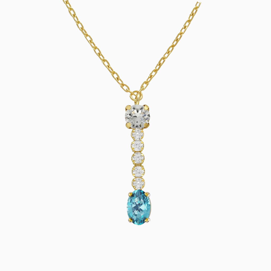 Oval Drop Aqua Blue Stone Gold Plated Necklace Oval Drop Aqua Blue Stone Gold Plated Necklace