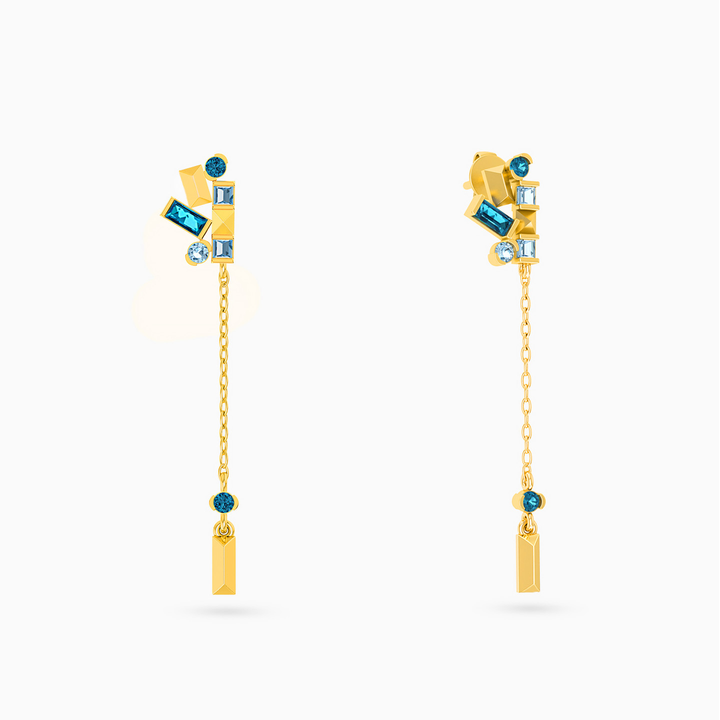 18K Gold Colored Stones Drop Earrings - 2