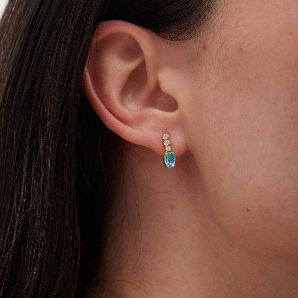 Oval Drop Aqua Blue Stone Sterling Silver Drop Earrings - 2 Oval Drop Aqua Blue Stone Sterling Silver Drop Earrings - 2