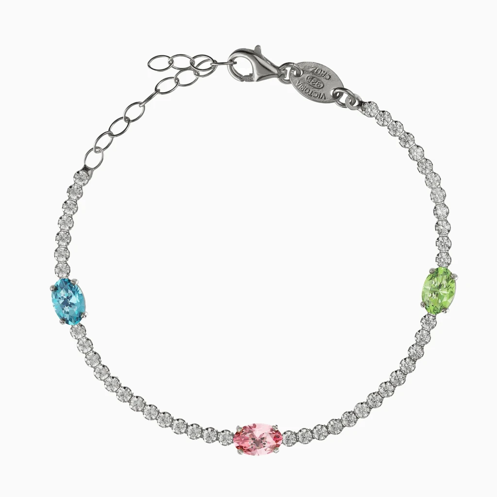 Oval Colored Stones Sterling Silver Tennis Bracelet Oval Colored Stones Sterling Silver Tennis Bracelet