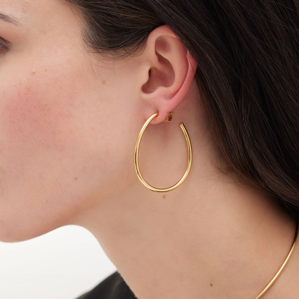 Teardrop Curve Gold Plated Hoop Earrings - 2 Teardrop Curve Gold Plated Hoop Earrings - 2
