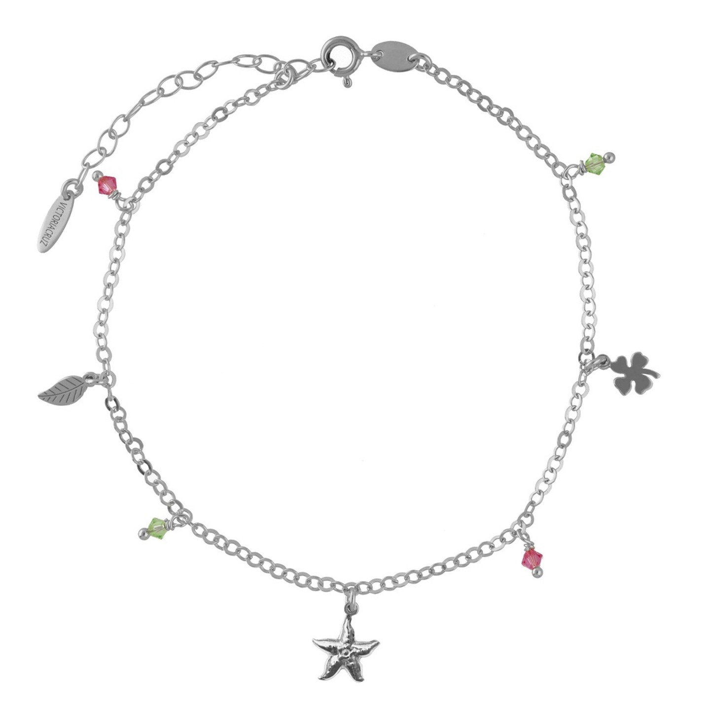 Starfish & Clover Colored Stones Sterling Silver Chain Anklet Starfish & Clover Colored Stones Sterling Silver Chain Anklet