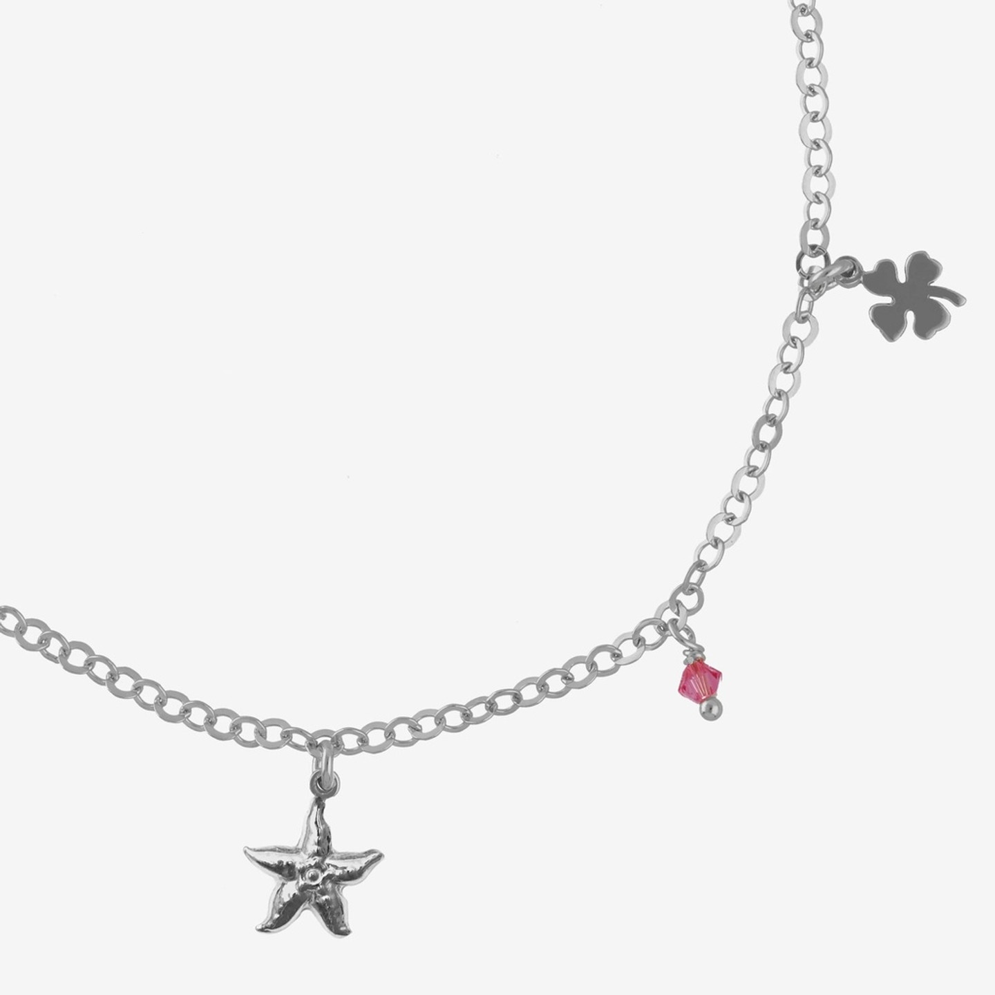 Starfish & Clover Colored Stones Sterling Silver Chain Anklet - 2 Starfish & Clover Colored Stones Sterling Silver Chain Anklet - 2