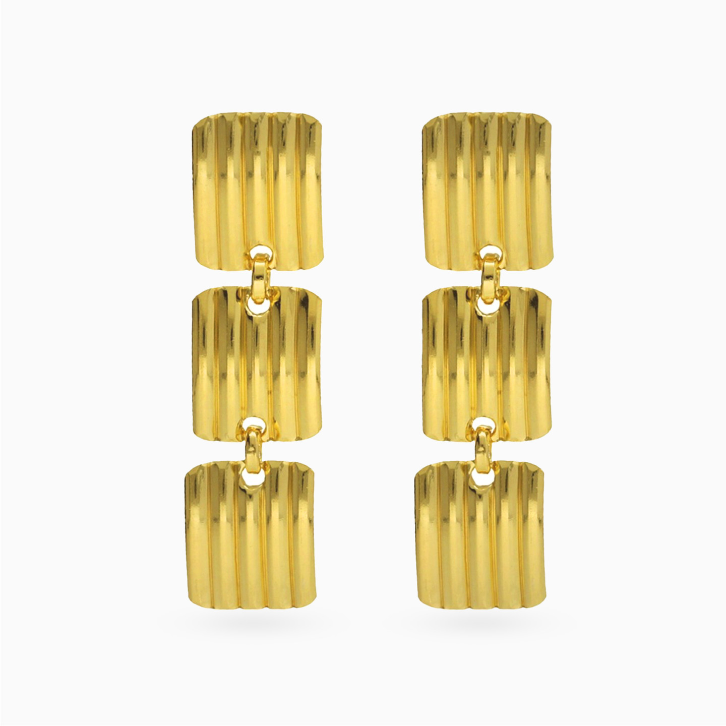 Three Rectangles Gold Plated Drop Earrings Three Rectangles Gold Plated Drop Earrings
