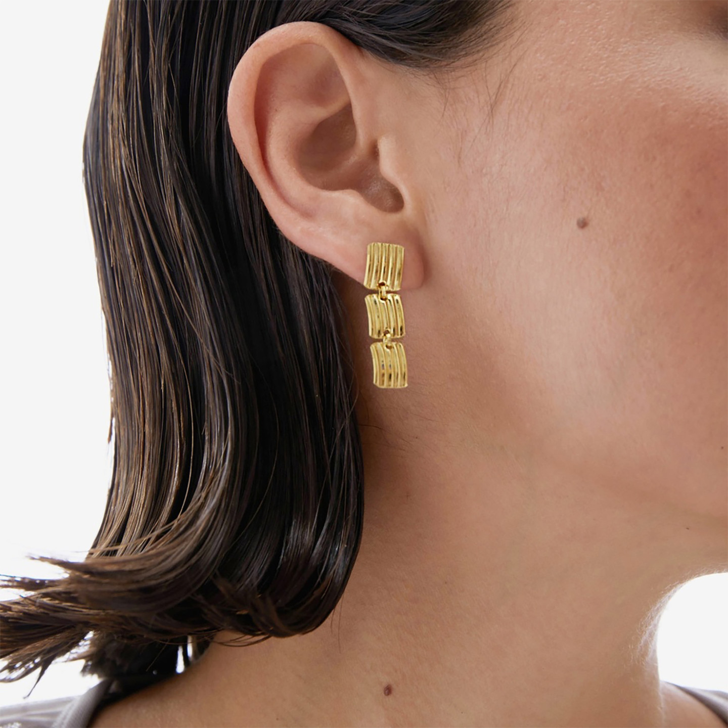 Three Rectangles Gold Plated Drop Earrings - 2 Three Rectangles Gold Plated Drop Earrings - 2