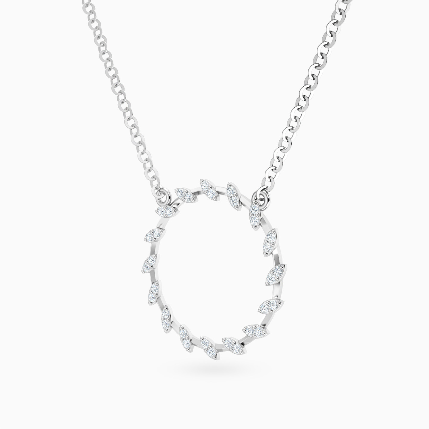 Open Circle & Marquise Shapes Necklace in 18K Gold - 2 Open Circle & Marquise Shapes Necklace in 18K Gold - 2