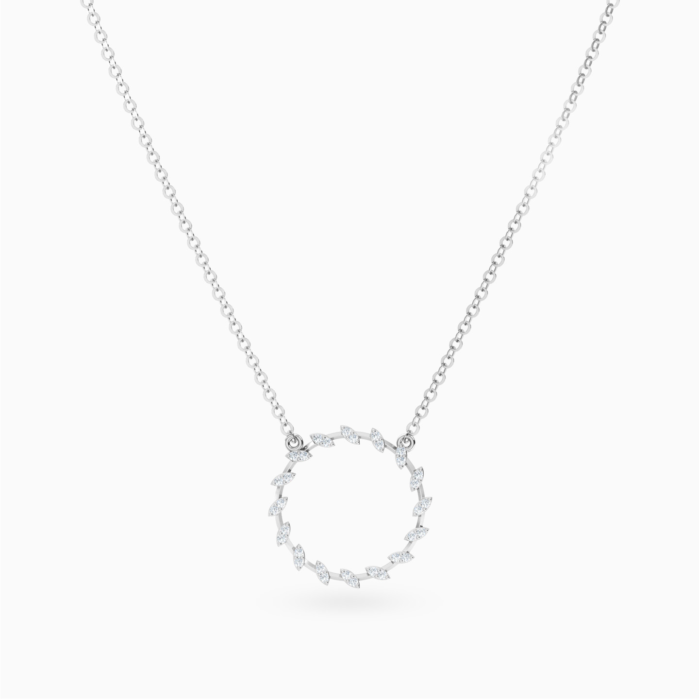 Open Circle & Marquise Shapes Necklace in 18K Gold - 3 Open Circle & Marquise Shapes Necklace in 18K Gold - 3
