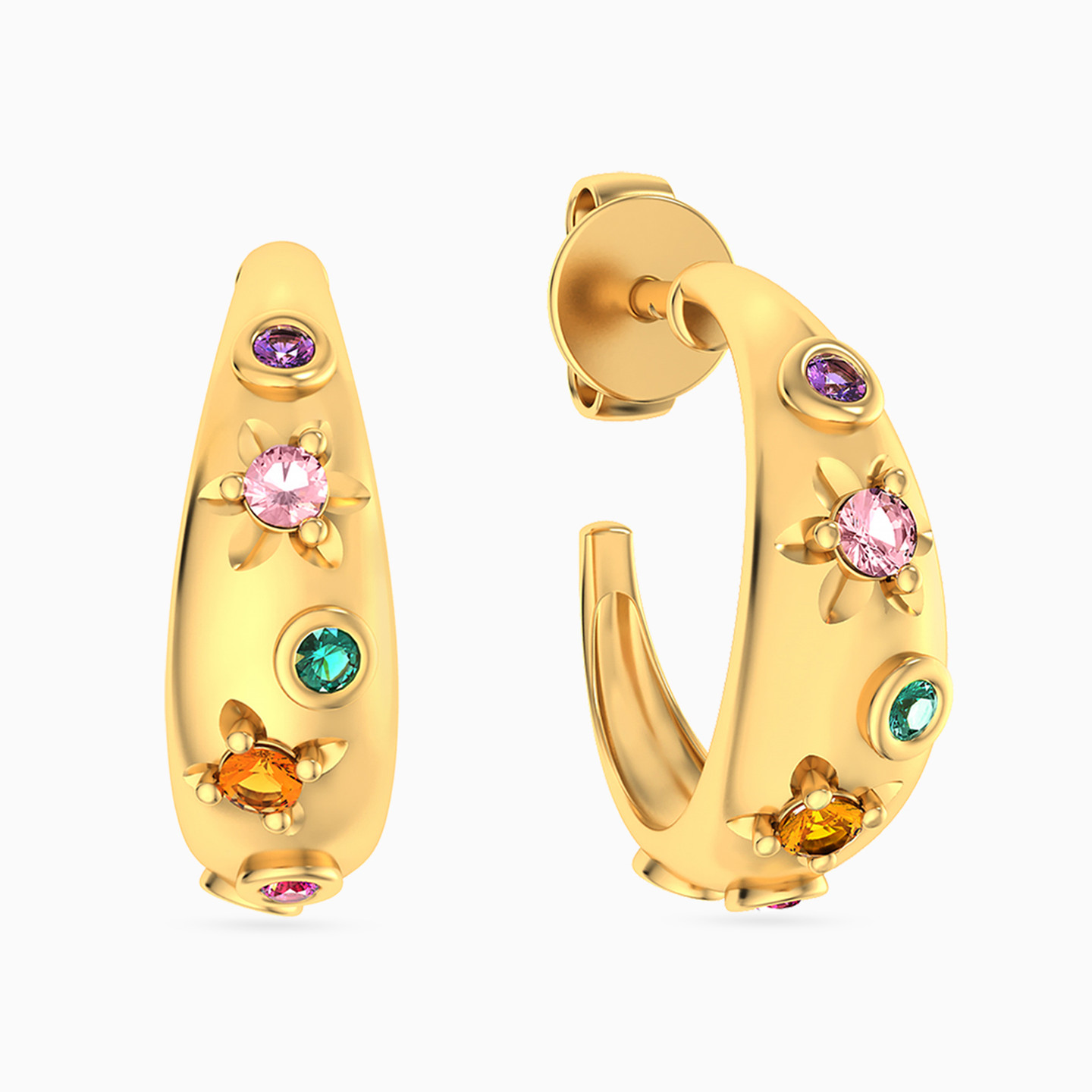 18K Gold Colored Stones Hoop Earrings