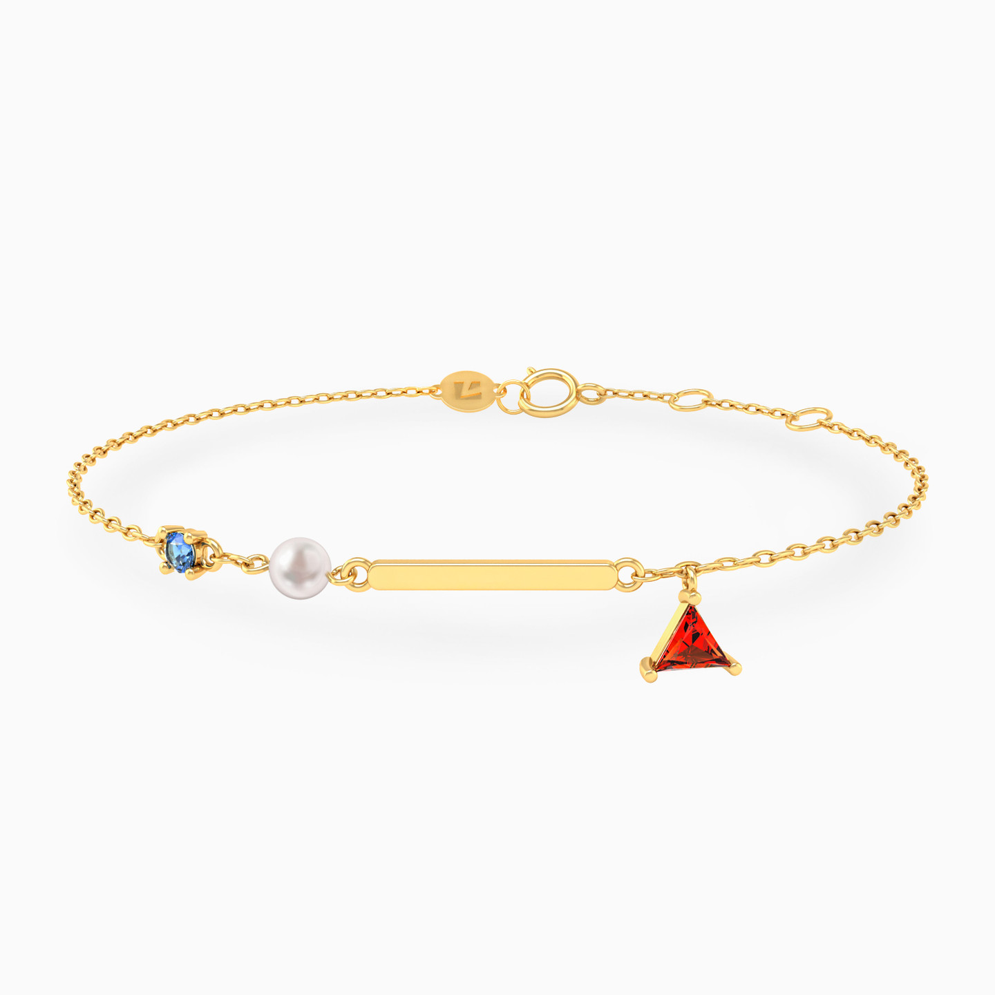 Slender Bar Colored Stones & Pearl Chain Bracelet in 18K Gold Slender Bar Colored Stones & Pearl Chain Bracelet in 18K Gold