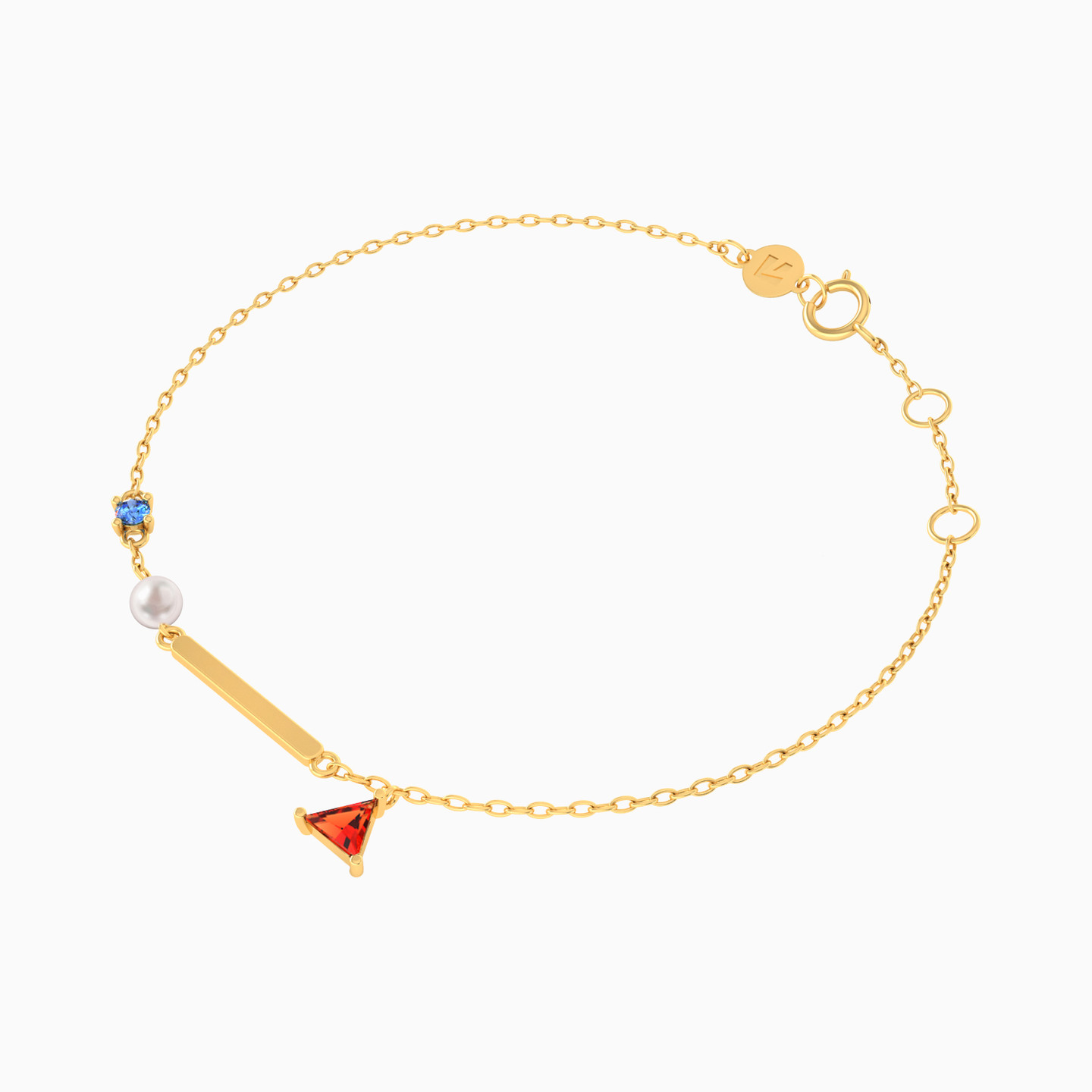Slender Bar Colored Stones & Pearl Chain Bracelet in 18K Gold - 3 Slender Bar Colored Stones & Pearl Chain Bracelet in 18K Gold - 3