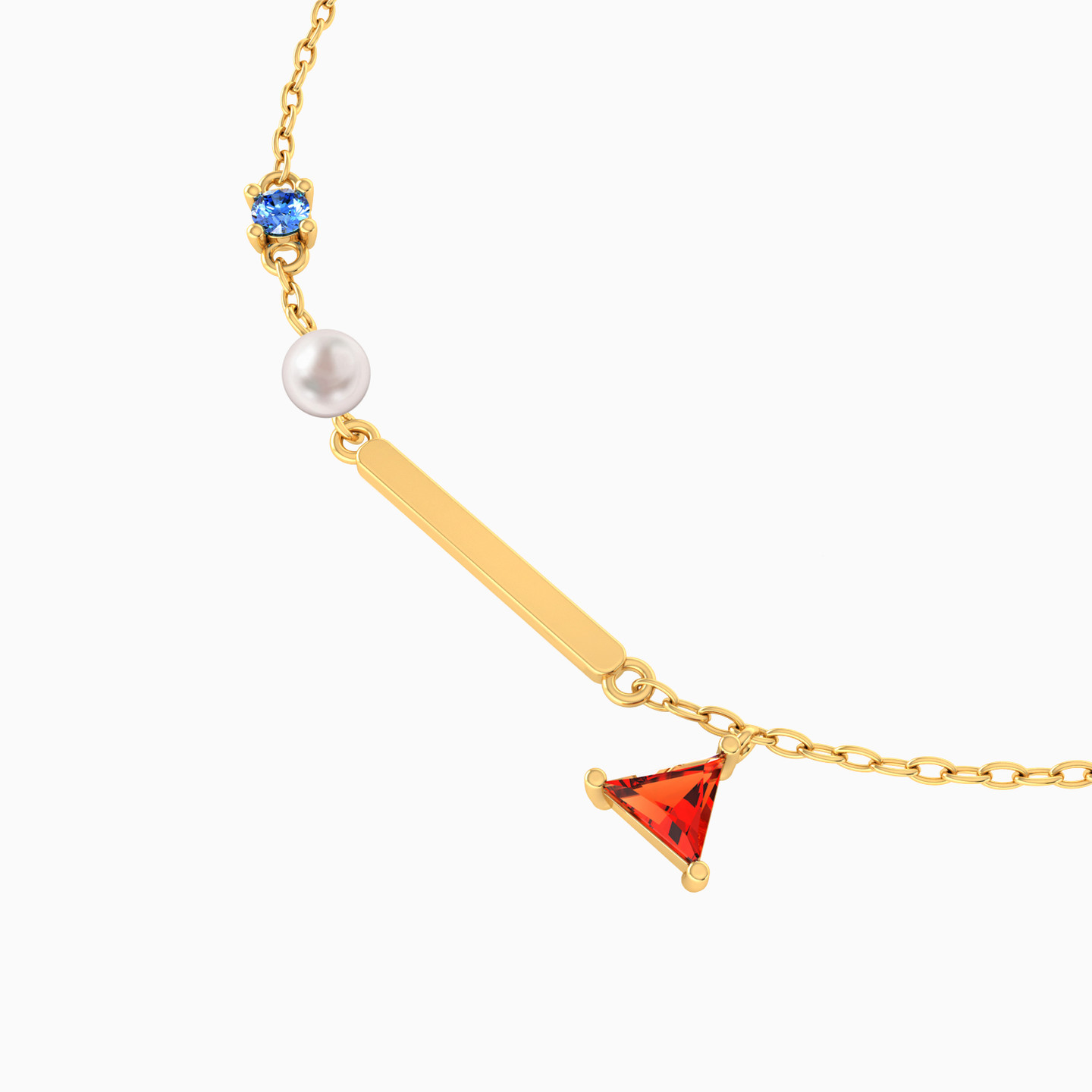 Slender Bar Colored Stones & Pearl Chain Bracelet in 18K Gold - 4 Slender Bar Colored Stones & Pearl Chain Bracelet in 18K Gold - 4