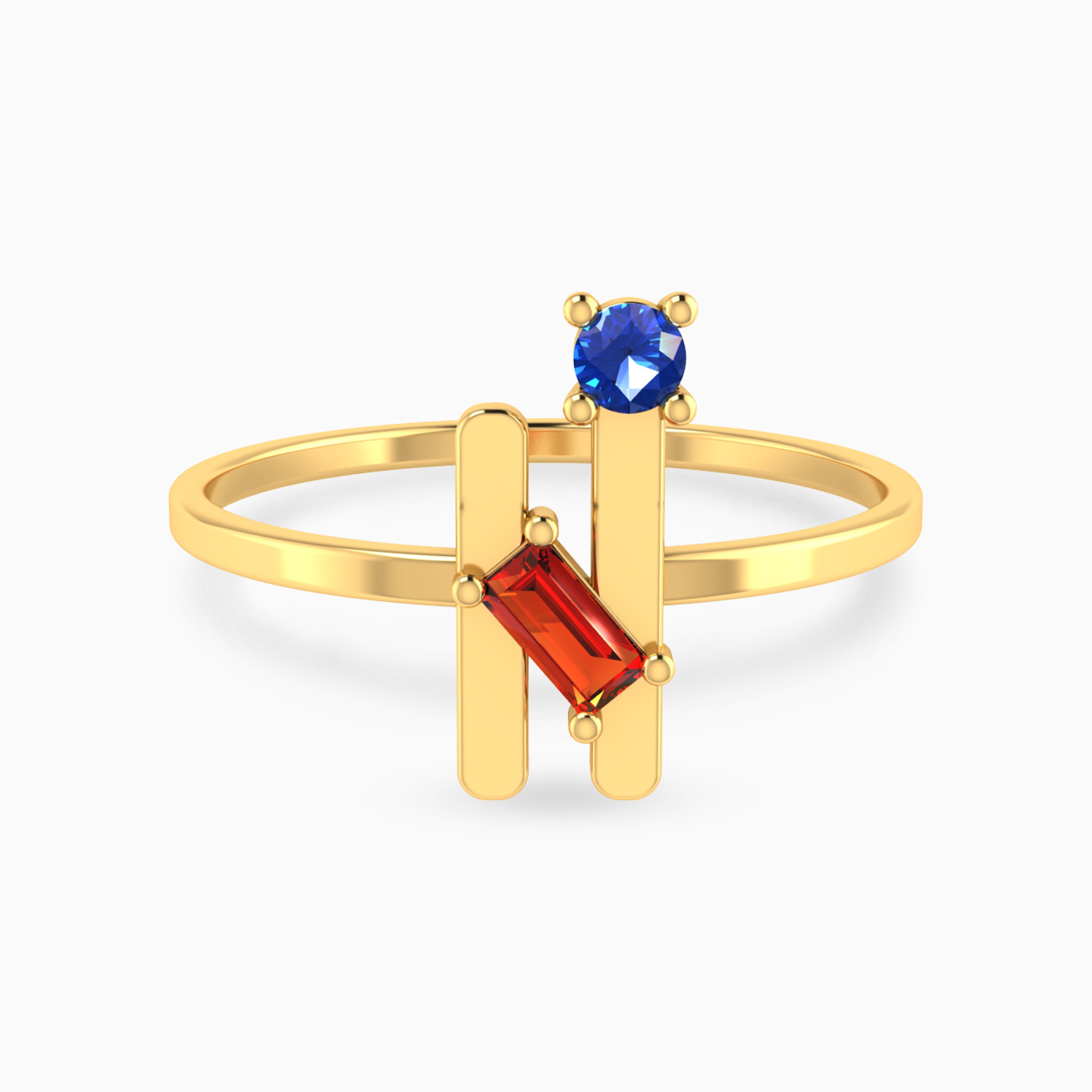 Two Vertical Bars Colored Stones Ring in 18K Gold Two Vertical Bars Colored Stones Ring in 18K Gold