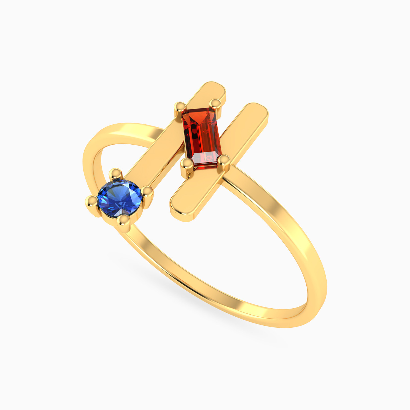 Two Vertical Bars Colored Stones Ring in 18K Gold - 3 Two Vertical Bars Colored Stones Ring in 18K Gold - 3