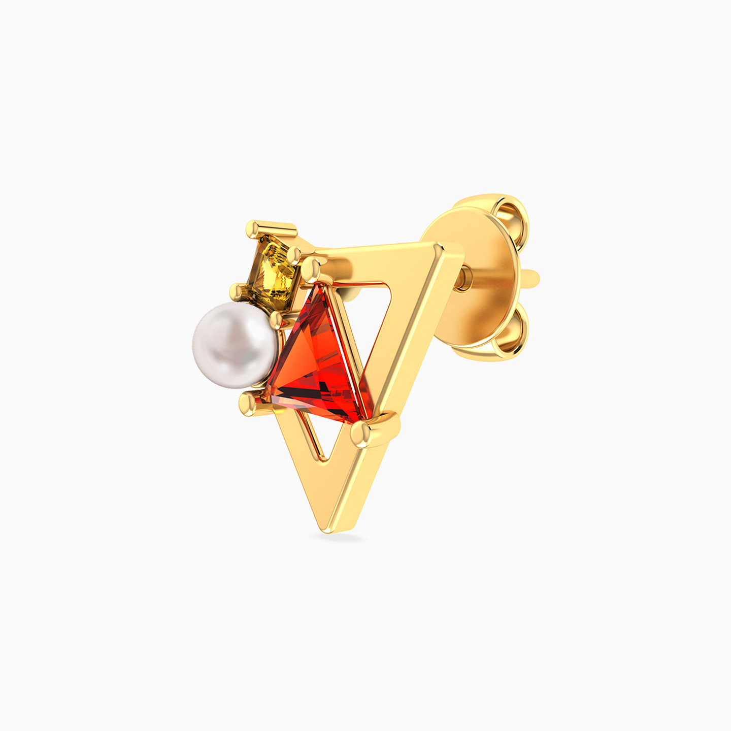 Tringular Frame Orange Stone & Pearl Earrings in 18K Gold - 4 Tringular Frame Orange Stone & Pearl Earrings in 18K Gold - 4