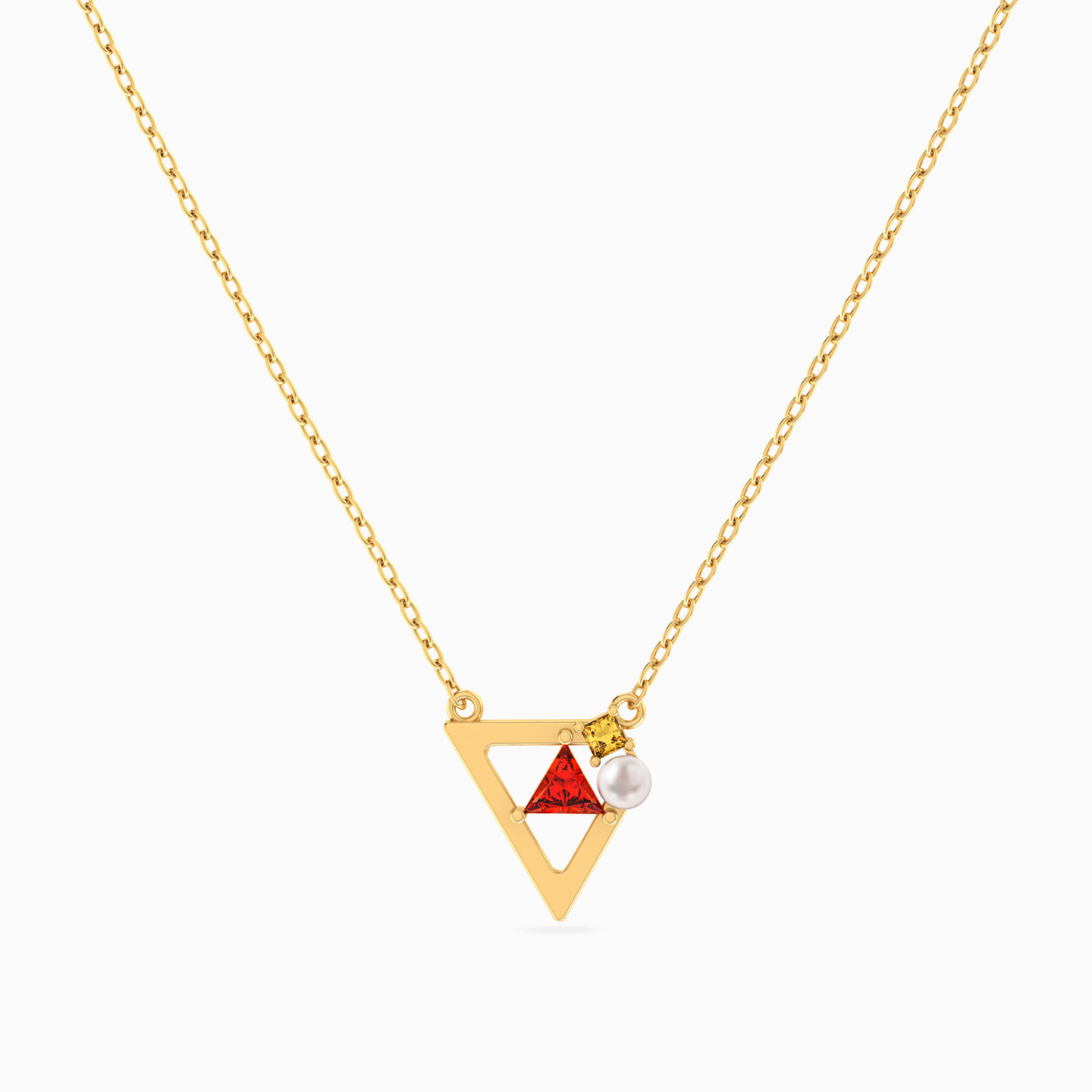 Tringular Frame Orange Stone & Pearl Necklace in 18K Gold Tringular Frame Orange Stone & Pearl Necklace in 18K Gold