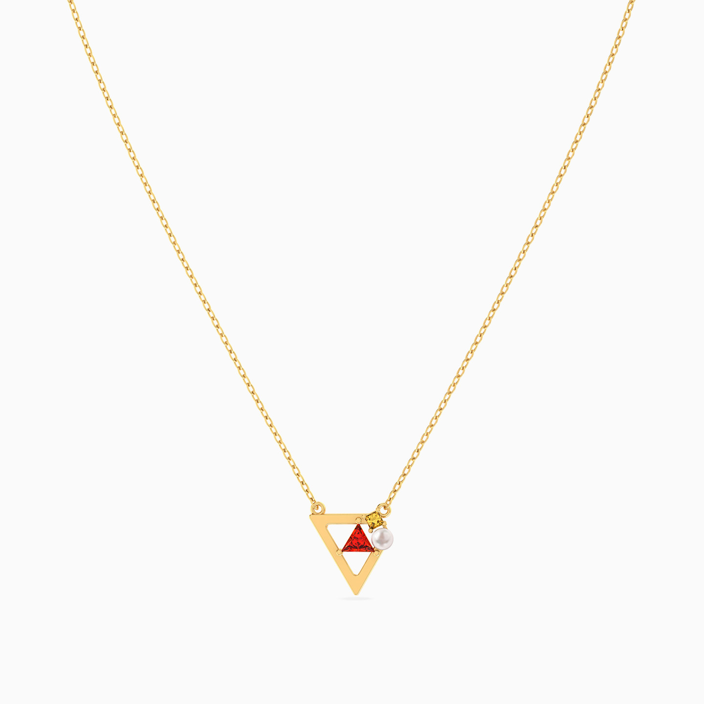Tringular Frame Orange Stone & Pearl Necklace in 18K Gold - 3 Tringular Frame Orange Stone & Pearl Necklace in 18K Gold - 3