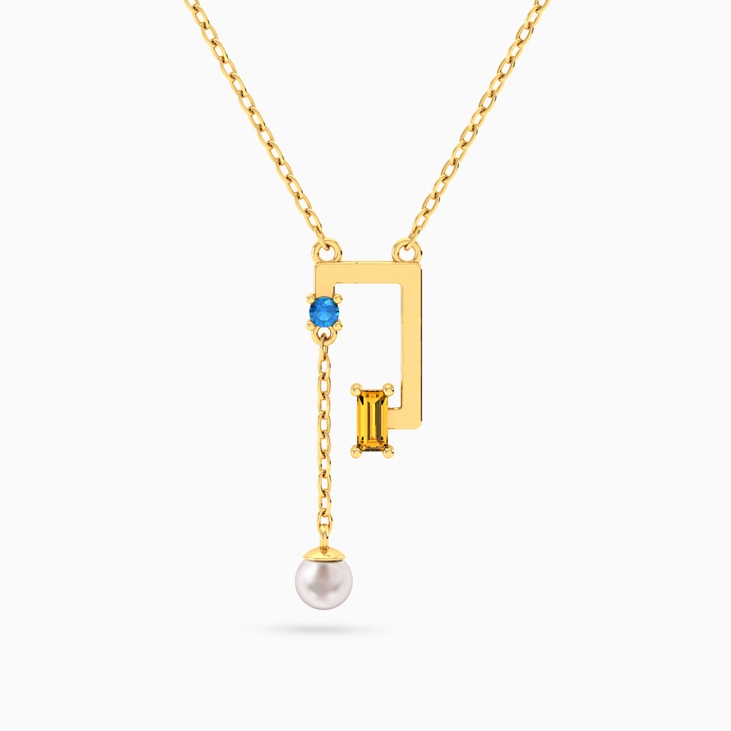 Geometric Angular Bars Colored Stones & Pearl Necklace in 18K Gold Geometric Angular Bars Colored Stones & Pearl Necklace in 18K Gold