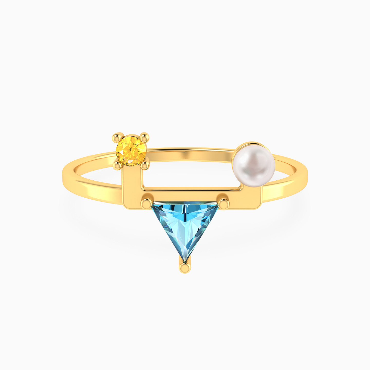 Geometric Design Colored Stones & Pearl Ring in 18K Gold Geometric Design Colored Stones & Pearl Ring in 18K Gold