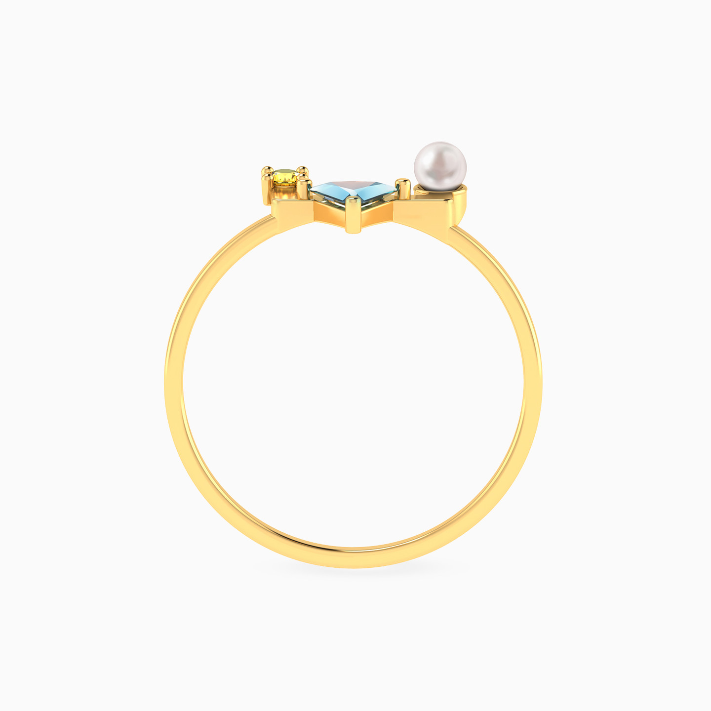 Geometric Design Colored Stones & Pearl Ring in 18K Gold - 3 Geometric Design Colored Stones & Pearl Ring in 18K Gold - 3