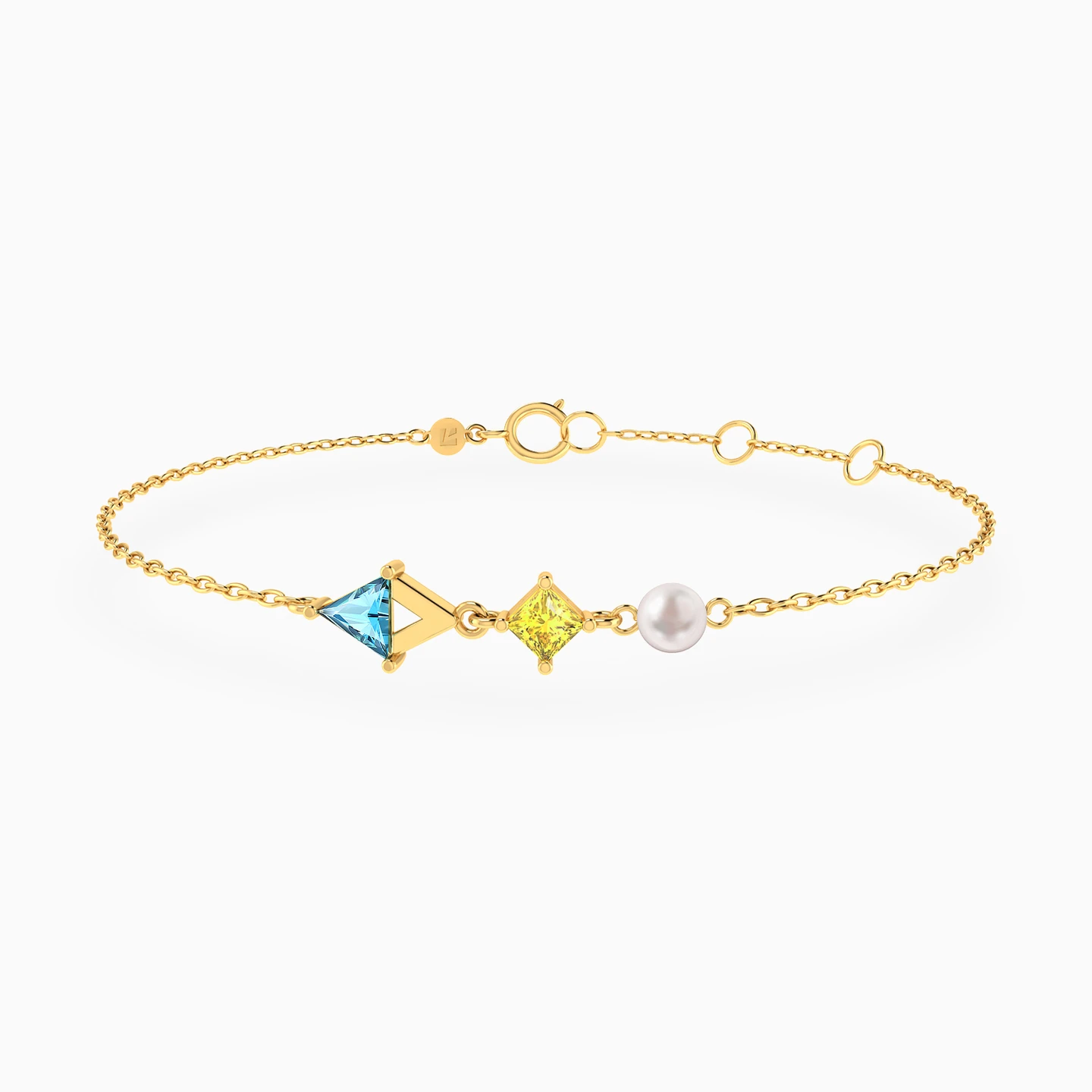 Geometric Design Colored Stones & Pearl Chain Bracelet in 18K Gold Geometric Design Colored Stones & Pearl Chain Bracelet in 18K Gold