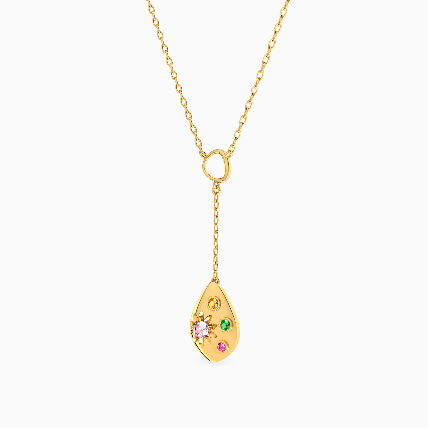 18K Gold Colored Stones Pendant Necklace - 2