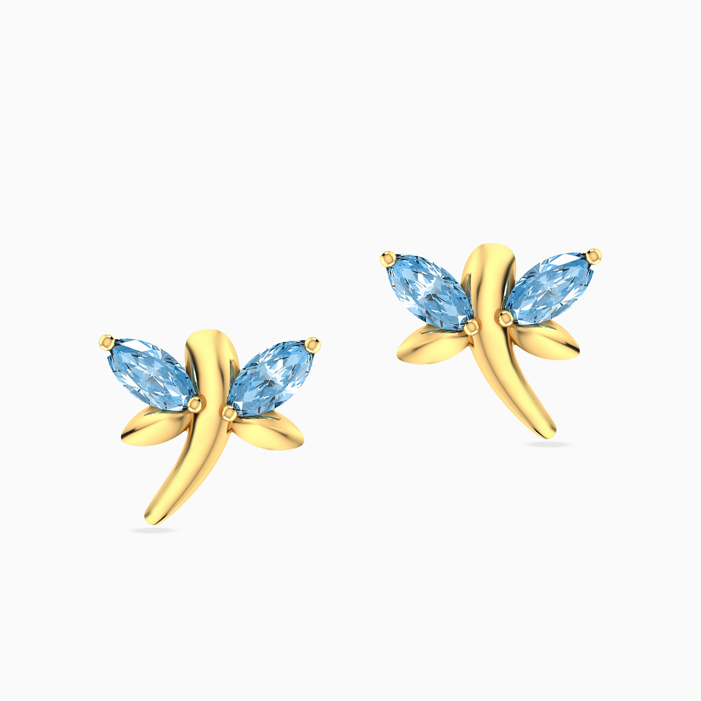 Dragonfly Aqua Blue Stone Earrings In 18K Gold - 2 Dragonfly Aqua Blue Stone Earrings In 18K Gold - 2
